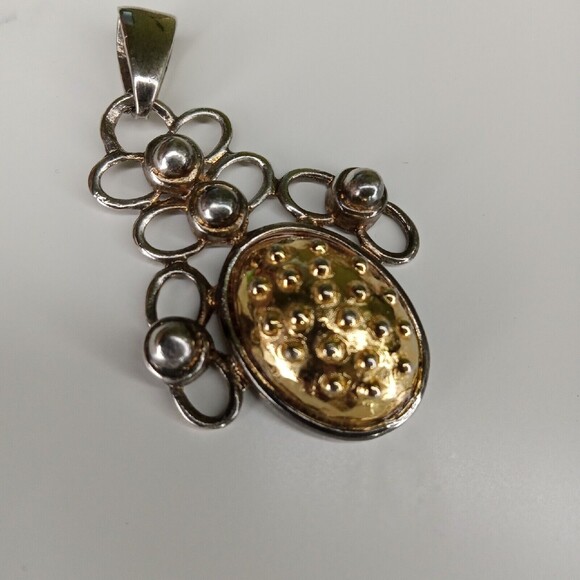 Vintage Large Pendant Only Faux Gold silver tone Costume Jewelry Made in Usa - Picture 8 of 11